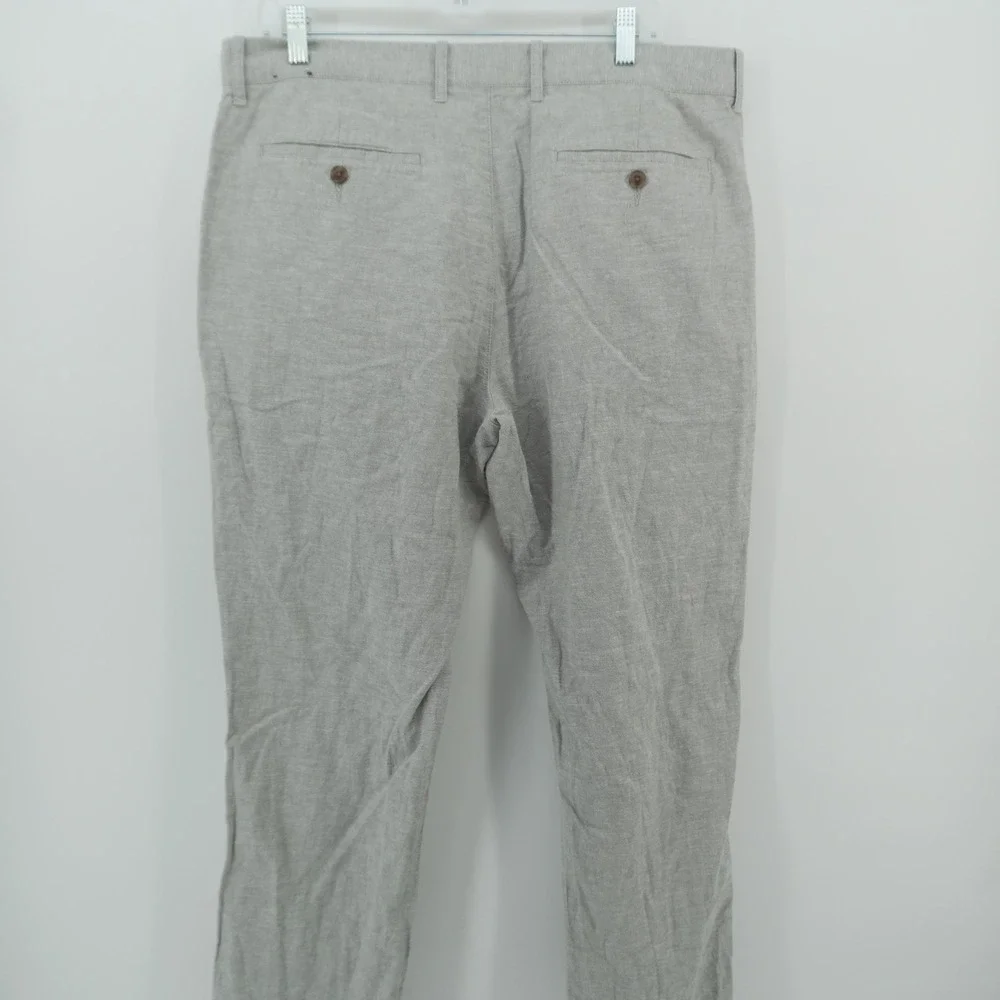 J.Crew Straight Leg Pants Mens 36x32 Gray Linen Cotton Re-Imagined Trousers